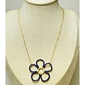 Anne Woodman Handmade Wire Wrapped Signature Happy Flower Necklace Blue Beads GF